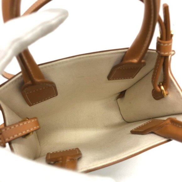 Authentic CELINE logo Vertical Cabas Mini 2WAY Shoulder Bag Canvas/Leather - Picture 9 of 9